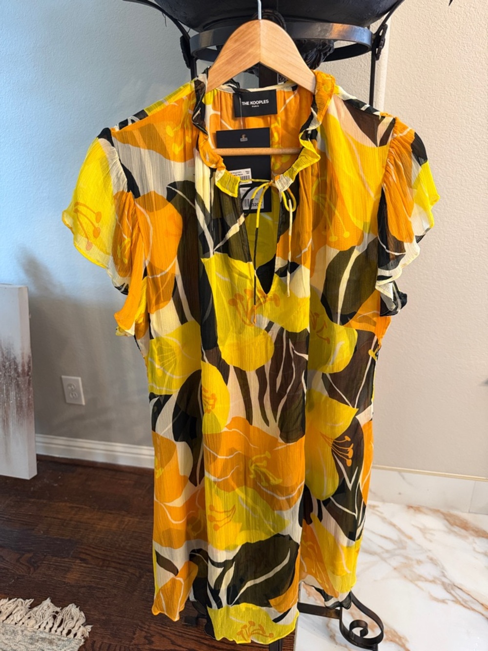 The Kooples Yellow & Orange Floral Ruffle-Neck Dress